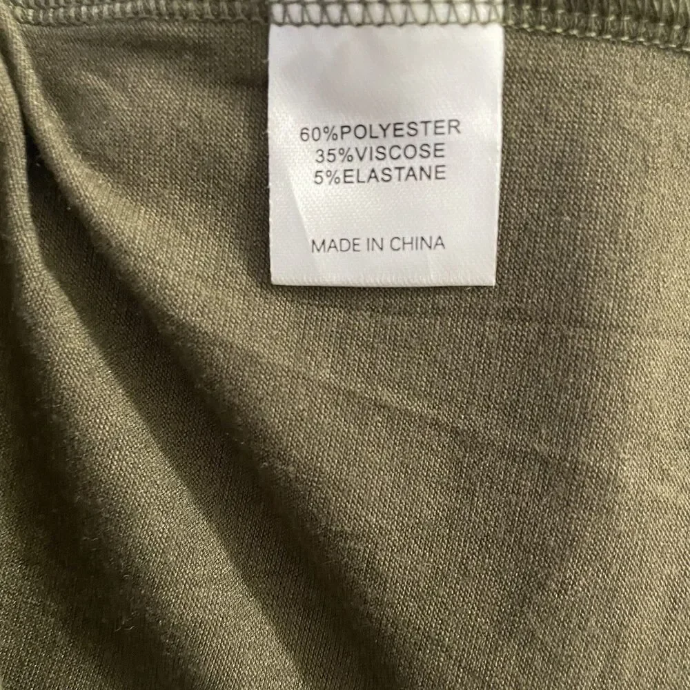 New Marokeety Long Sleeve Ruffle Midi Dress Olive V-Neck Pockets Women's‎ Small